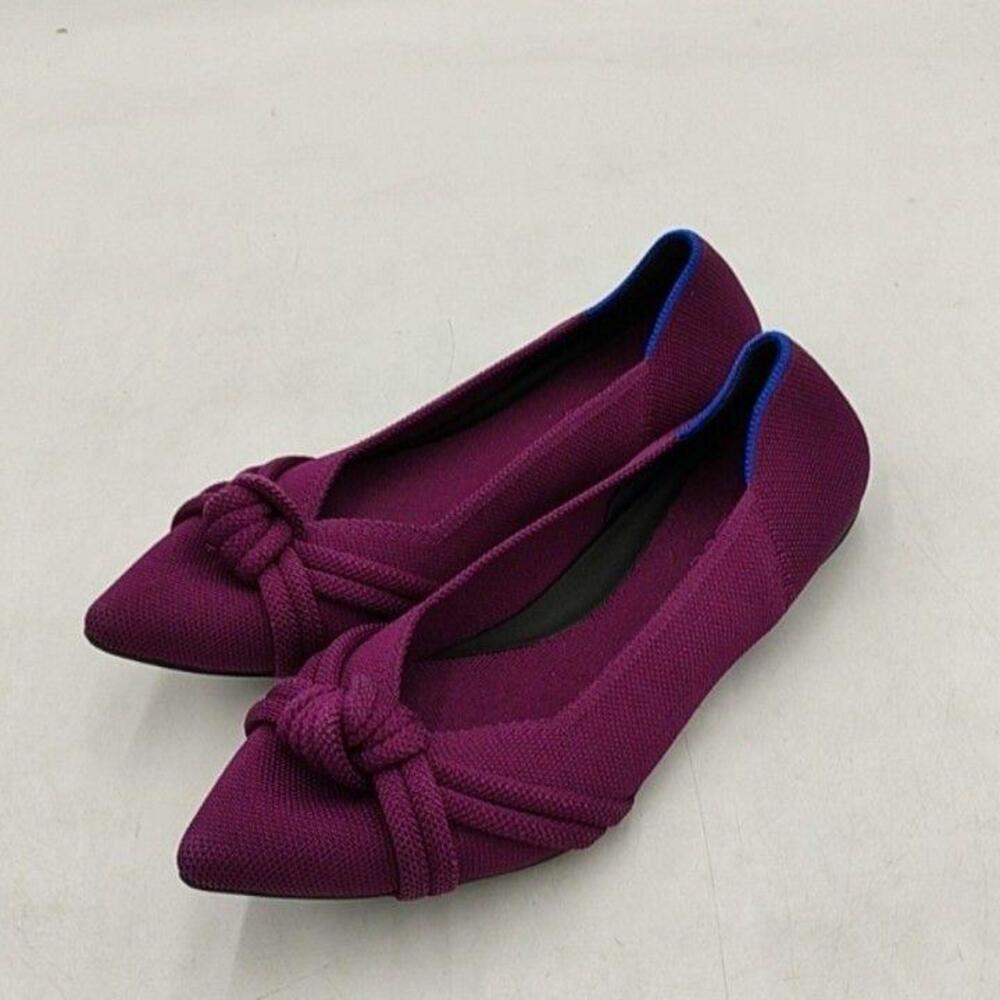 Rothy's Shoes Womens Purple Knit Pointed Toe Bow Flats Slip On Comfort Size 10